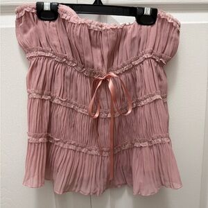 Chic Pink Ruffled Strapless Tank Top